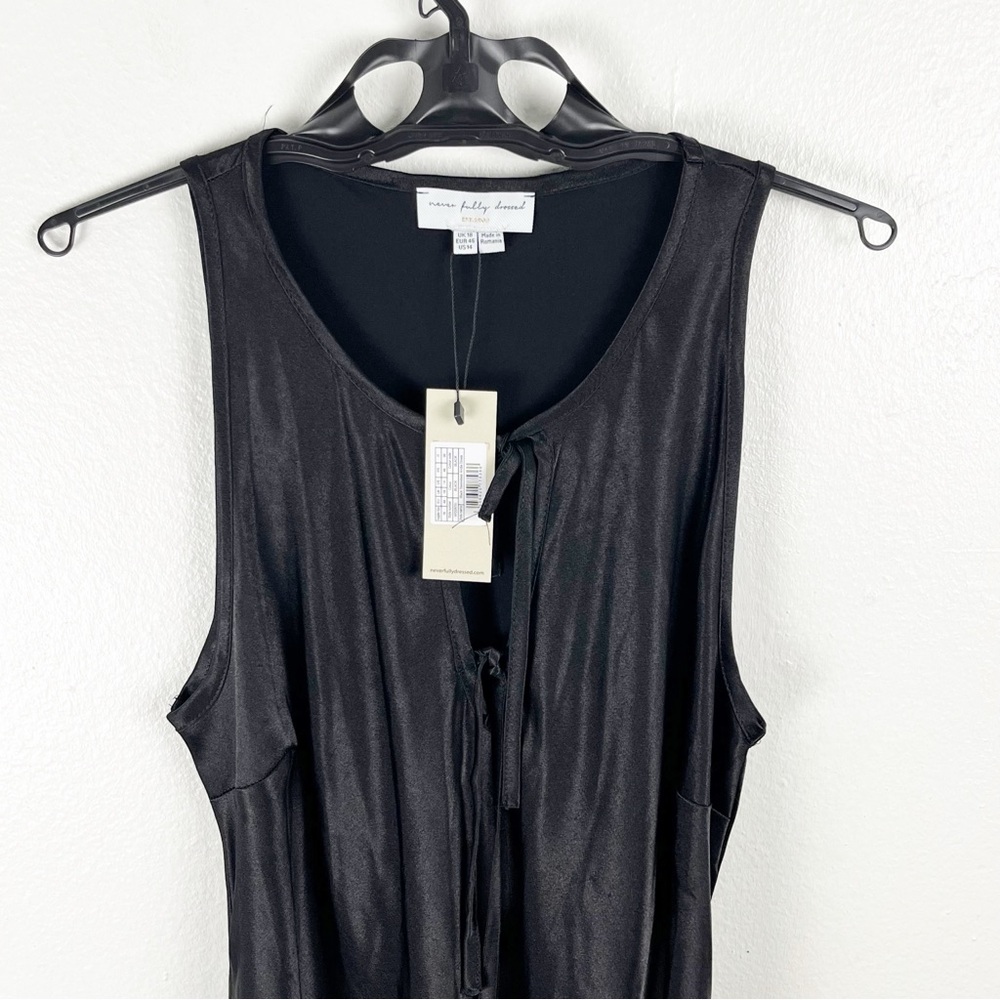 NEVER FULLY DRESSED Classic Black Front Tie Sleeveless Maxi Slip Dress, Size 14 - Picture 11 of 12